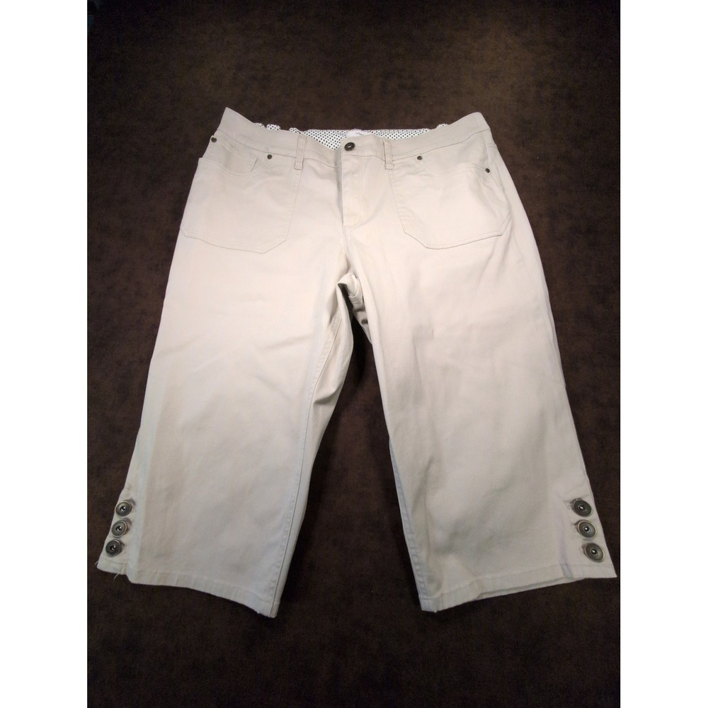 CJ Banks Khaki Beige‎ Flex Waist Capri Button Leg Jeans Womens 18W 048278094